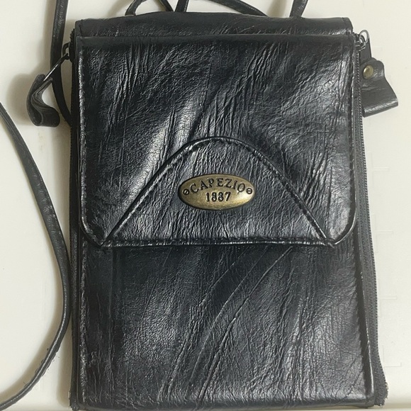 Capezio Handbags - Capezio Vintage Italian Black Leather Crossbody Bag Side Zipper Snap Top